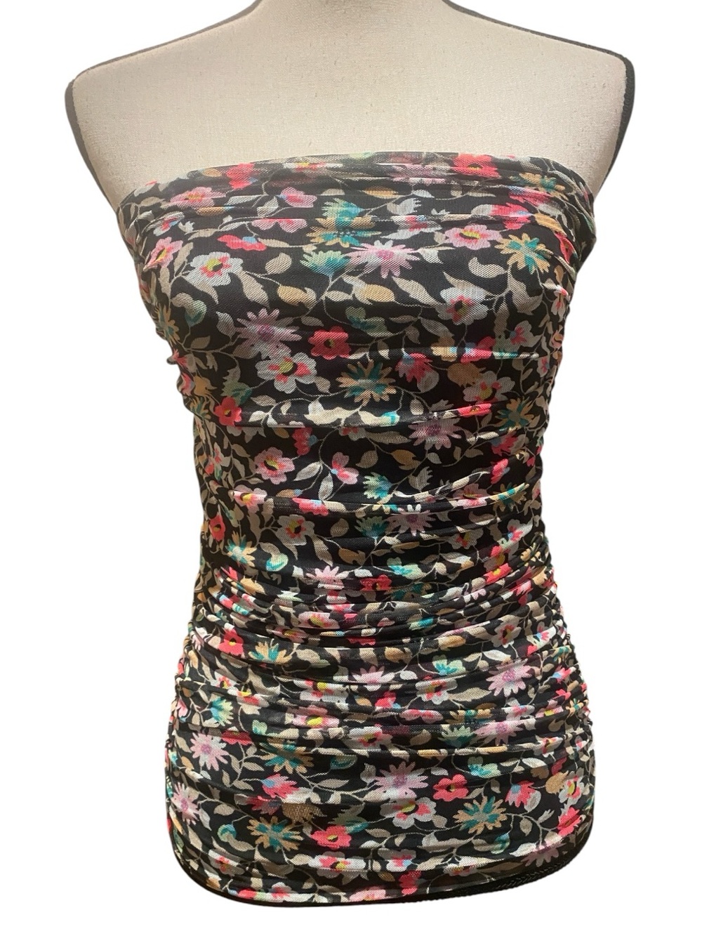 AFRM Black Floral Strapless Tube Top Stretchy Multicolor New size small